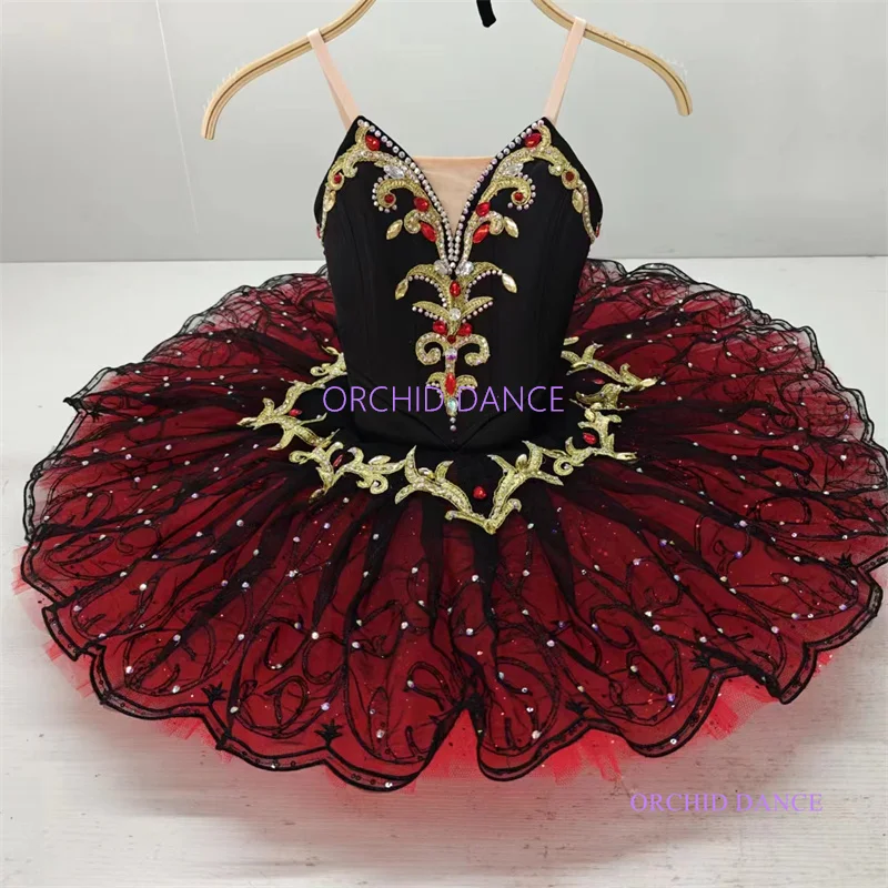 High Quality 12 Layers Custom Size Kids Girls Women Adult Stage Performance Wear Costumes Black Red Professional Ballet Tutu