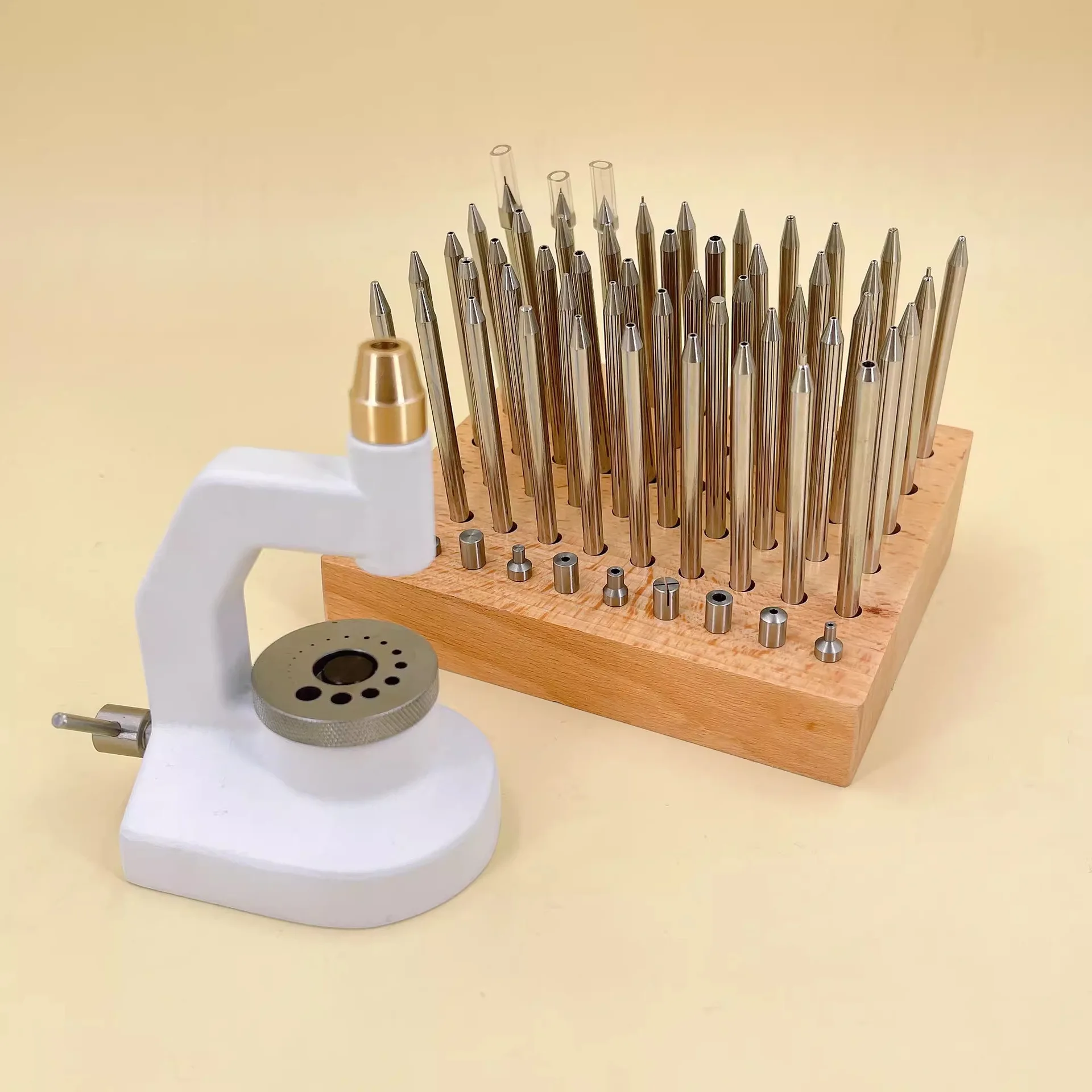 Watch Repair Staking Tool Press Set Watchmaker Jewelling Punching Kit with 50 Punches 10 Stakes Watch Tool Set for Watchmaker