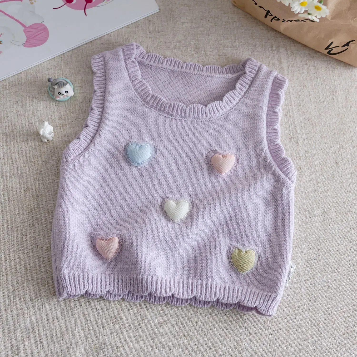 Spring and Autumn Girl Sweet Vest Baby Korean Version Cute Western Style Knitted Vest Children's Camry Shoulder Yarn