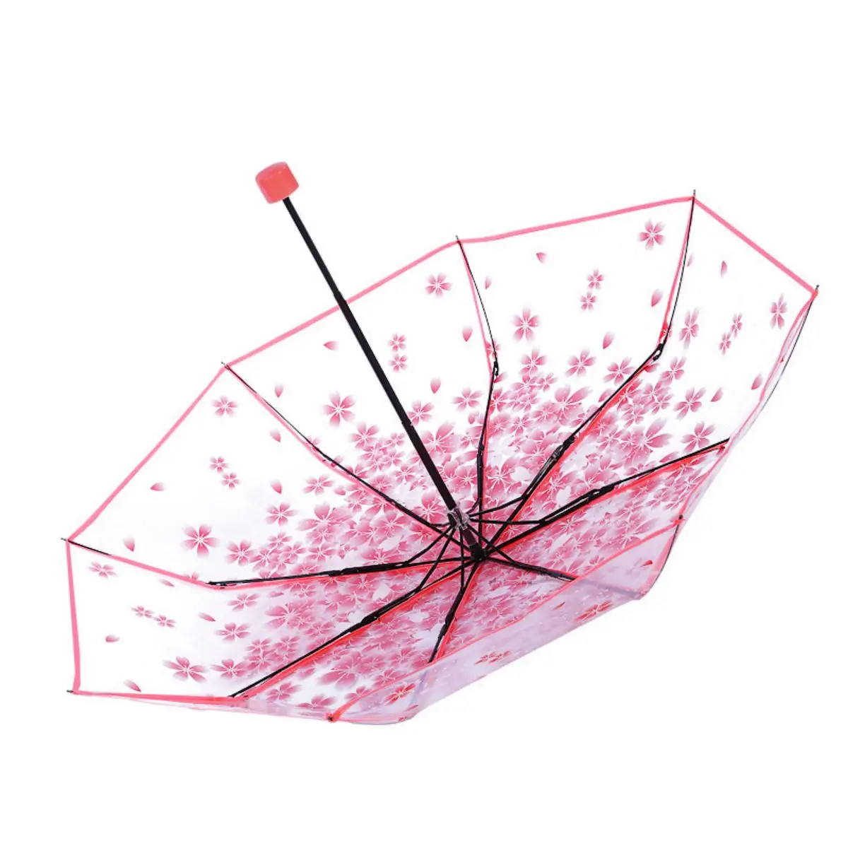 1pc Lovely Mini Cherry Blossom Transparent Umbrella, Casual Versatile Multi Functional For Outdoor Travel