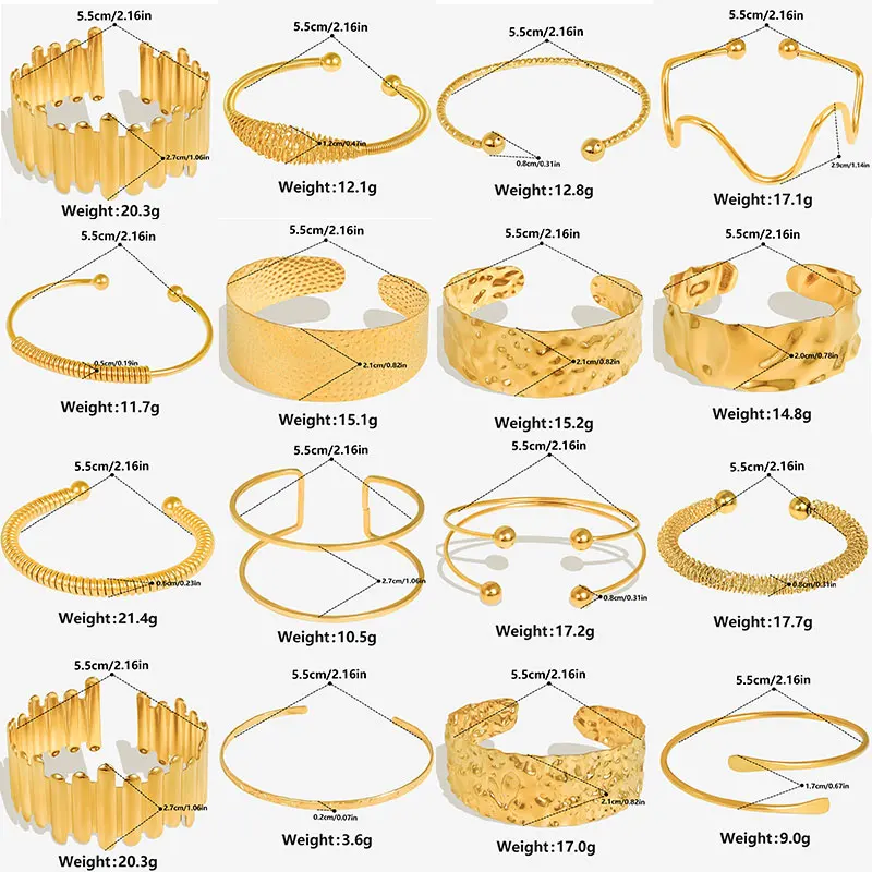 

1pcs New American Simple Gold Color Hammer Irregular Bracelet C-Shaped Opening High-End Niche Pleated Texture Bracelet For Women