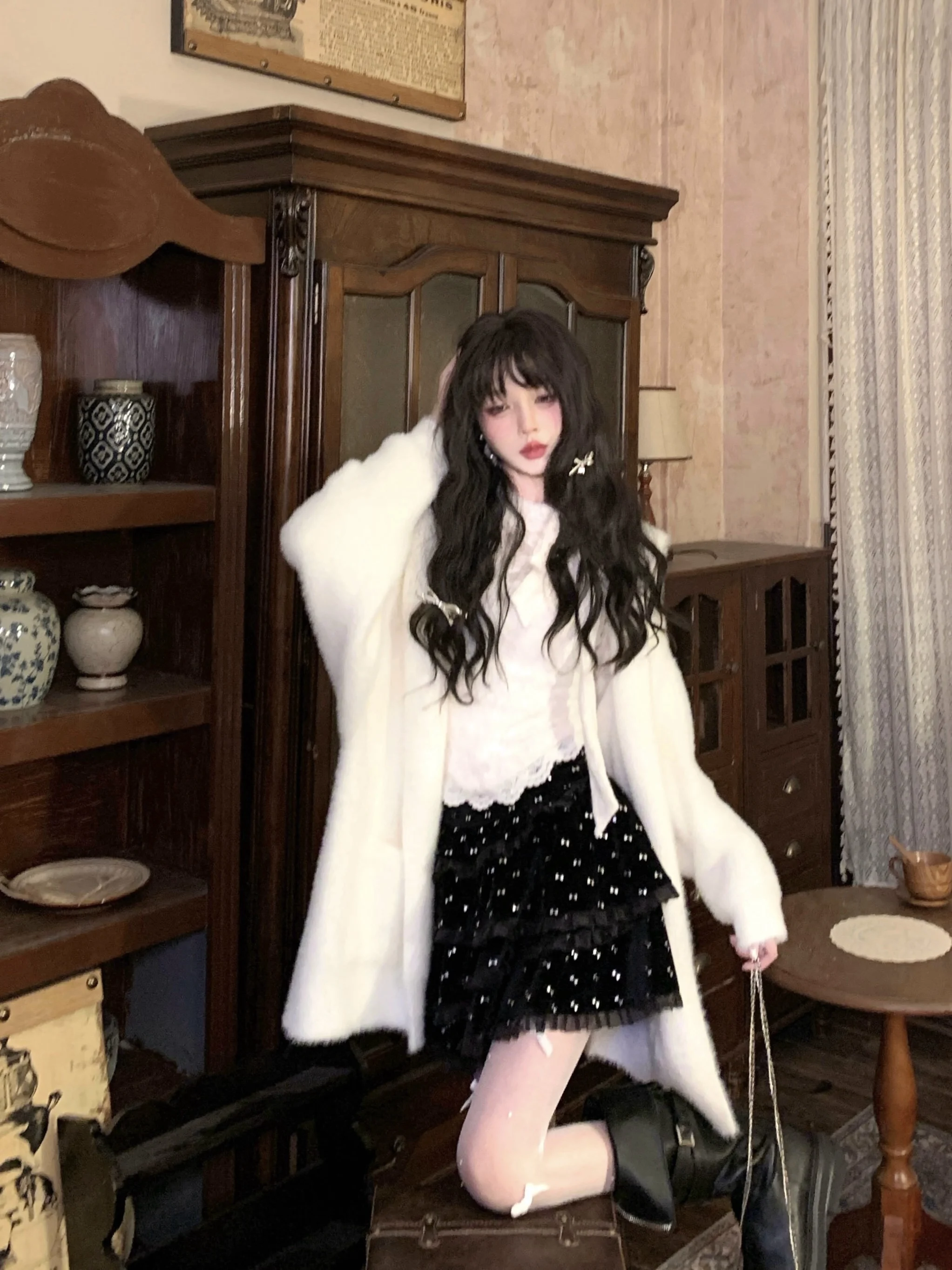 

Lazin Sle Hooded Knitted Sweater Soft Fur Women's Autumn Winter Outerwear Casual Commute Sle Loose Fit Cardigan