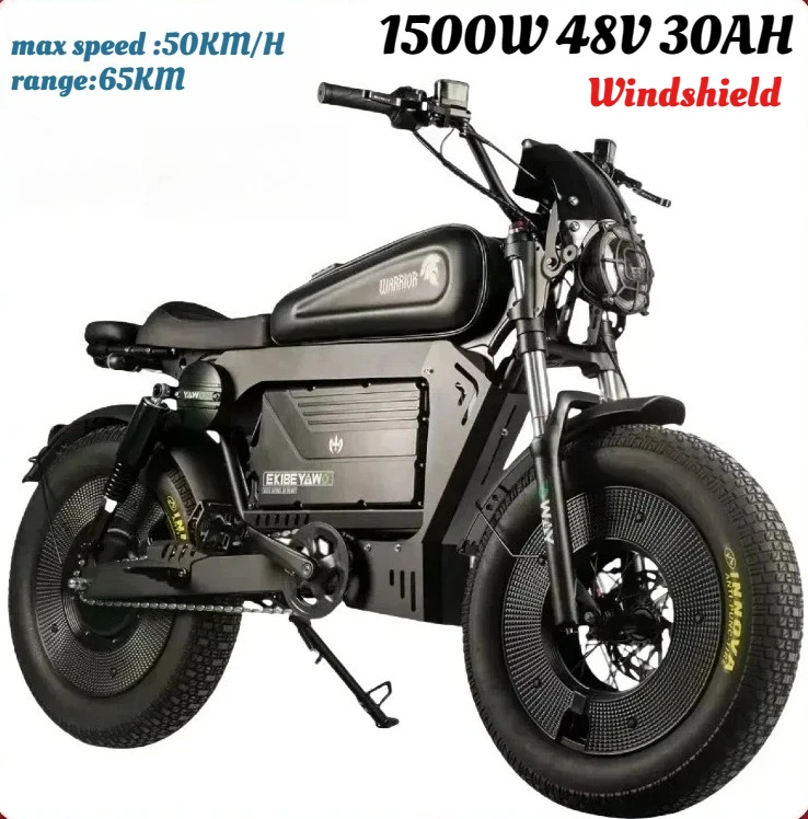 new ZPW Black Warrior motorcycles 3000w motor 48V 60AH battery With protective case E bike 20inch tire Off-road Electric Bike image 5