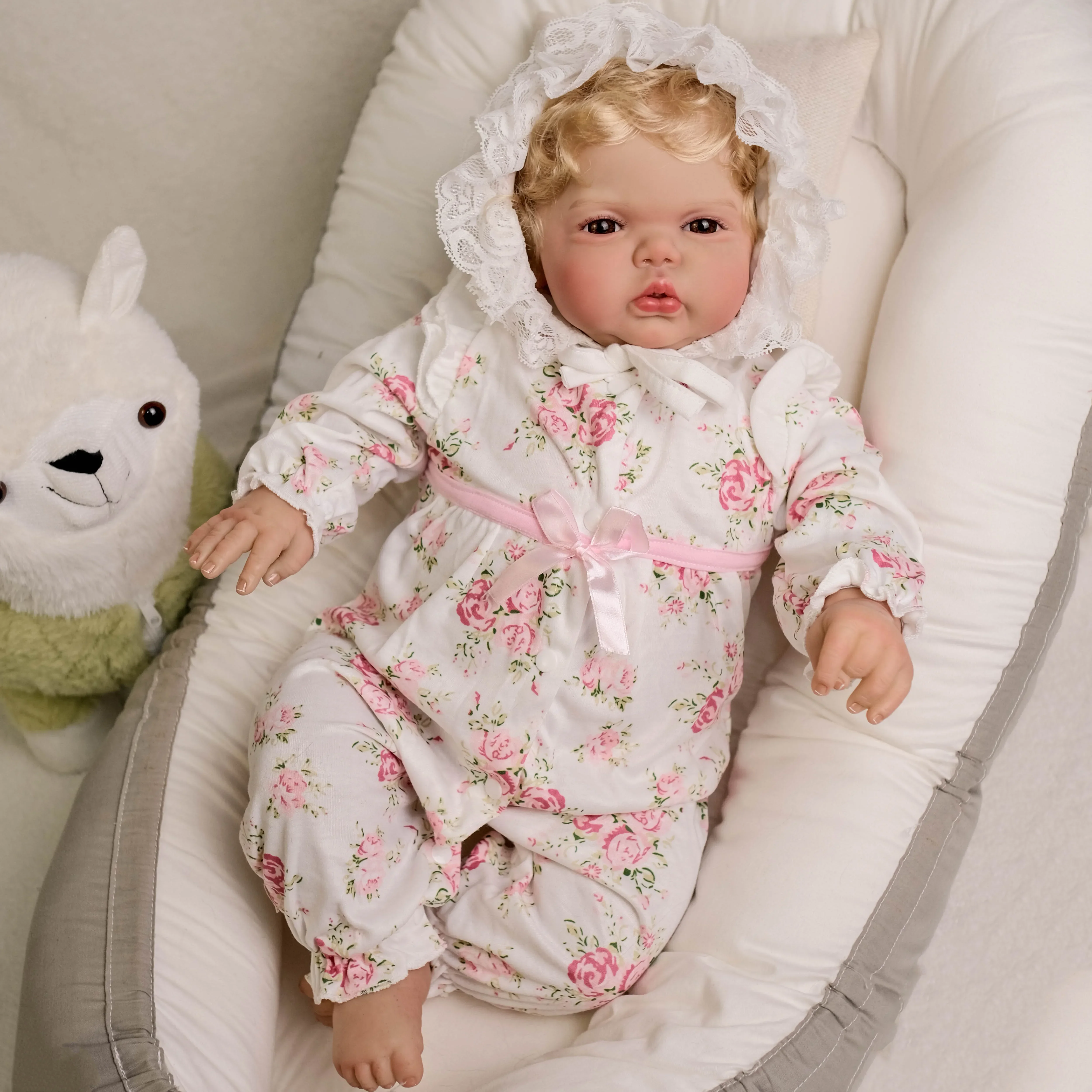 

NPK 24Inch Pickle Awake in Soft Cloth Body Lifelike Reborn Toddler Hand Rooted Curly Blond Hair Cuddly Baby Doll Baby