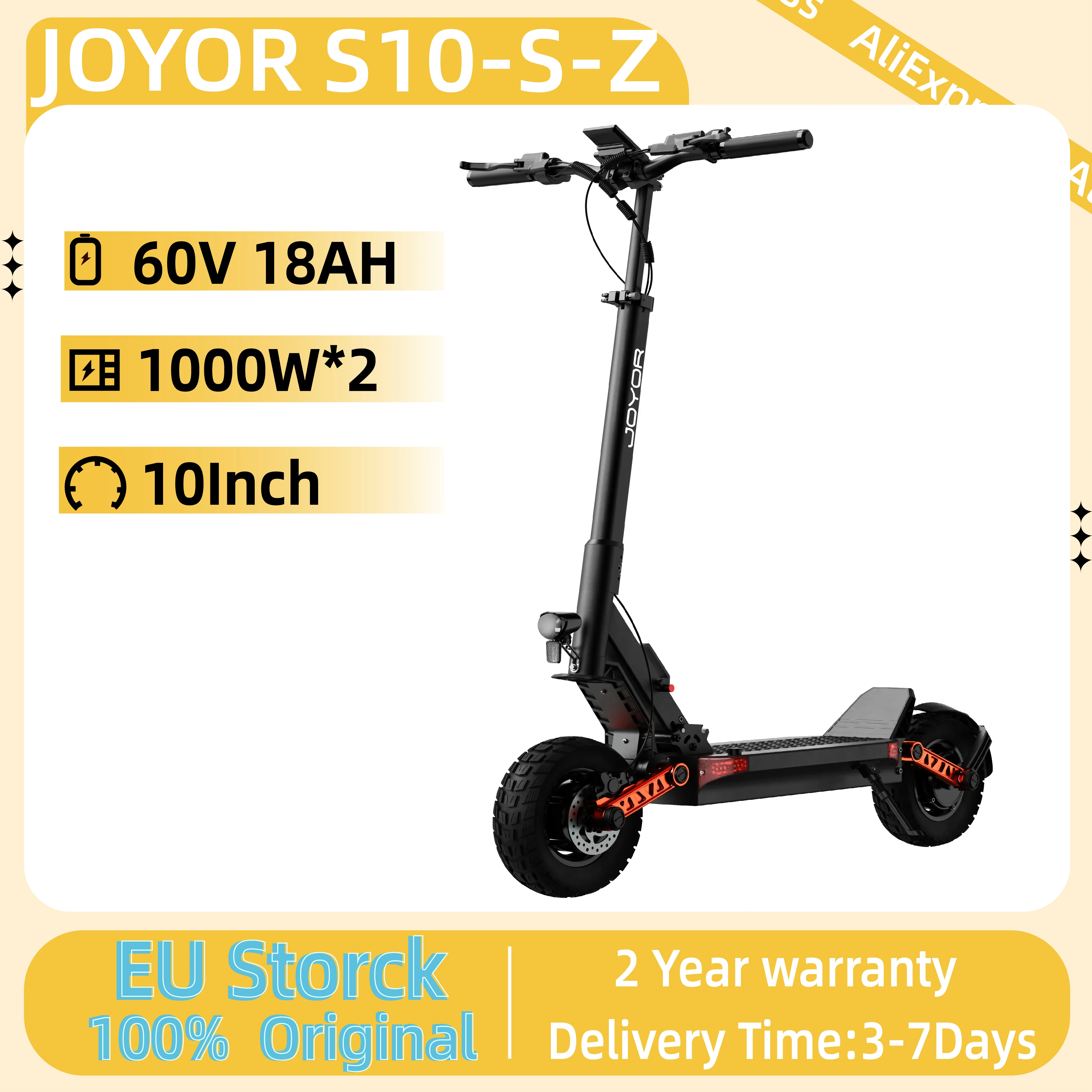 Trottinette électrique JOYOR S10-S-Z 60V 18Ah, double moteur 2000W, pneus de 10 pouces, pour adulte, vitesse maximale de 65 km/h et autonomie de 70-85 km, couleur noire
