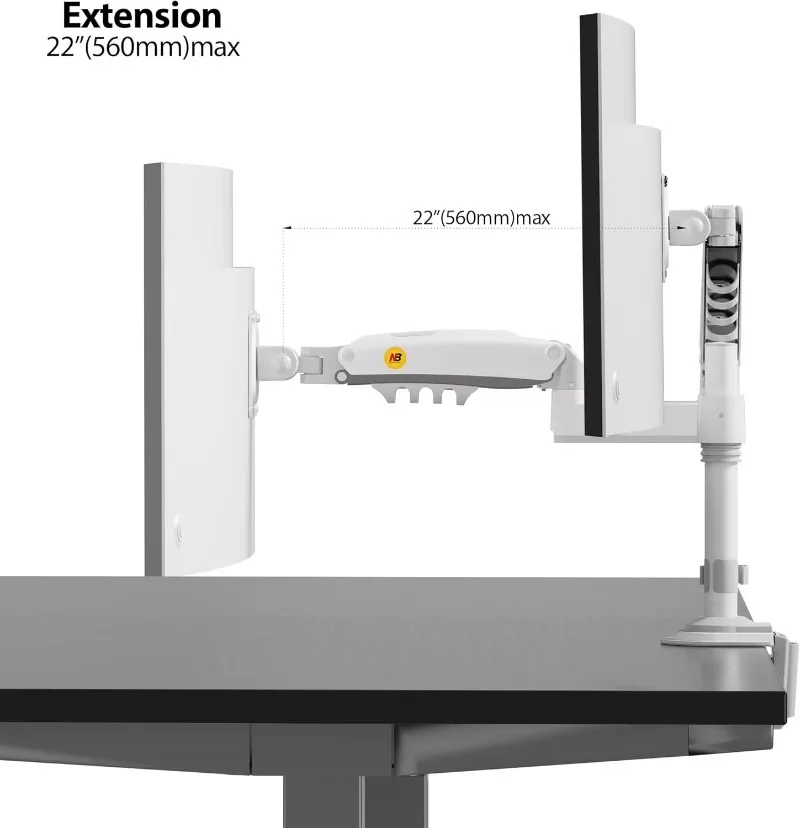 Soporte de montaje de escritorio para monitor dual, brazo de monitor de computadora giratorio de movimiento completo, se adapta a dos pantallas de hasta 27'' H180