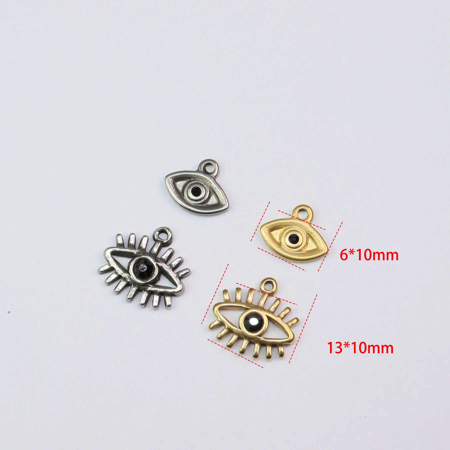 5pcs Stainless Steel Rhinestones Devil Eyes Fashion Jewelry Charms Pendant DIY Handcraft Vacuum Plate Waterproof Antiallergic