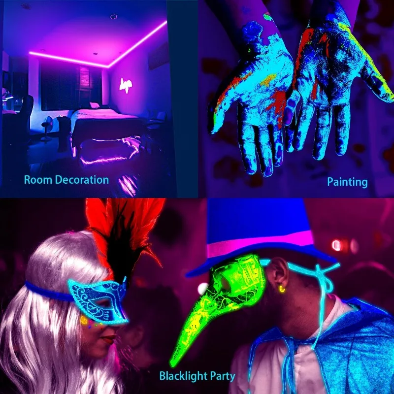 100FT Black Light LED Strip App Control With Remote, Smart Neon Blacklight Adhesive for Glow Party, UV Light