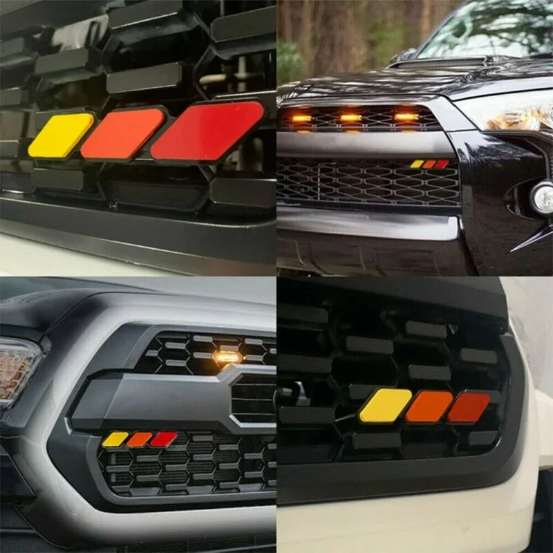 Tri-color 3 Grille Badge Emblem For Toyota For Tacoma 4Runner Tundra Highlande Modified Decorative Strip Of Air Inlet Grille