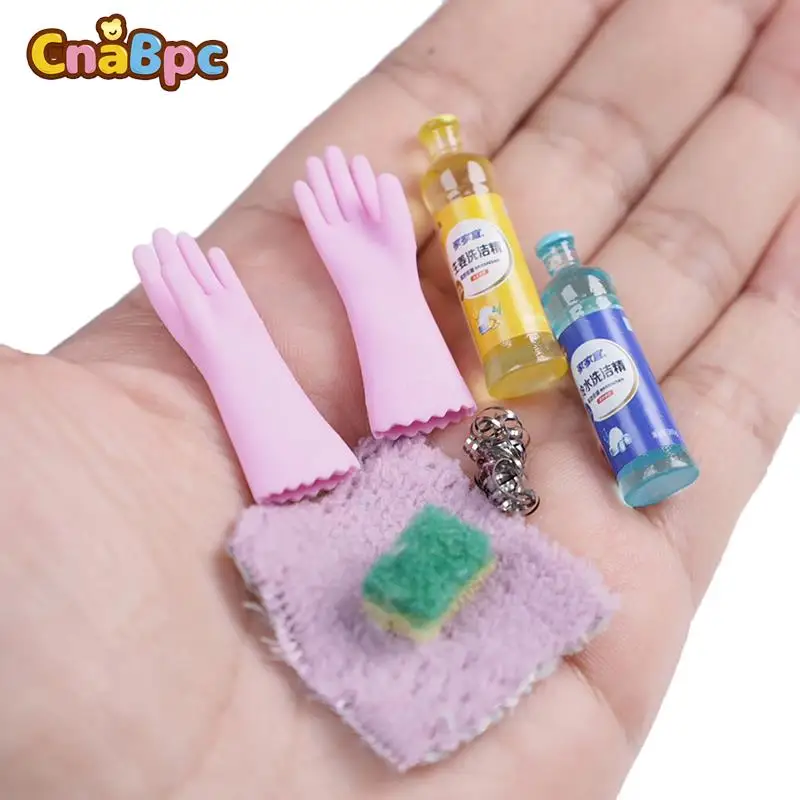 

1Set 1:12 Dollhouse Miniature Dish Soap Gloves Rag Chopsticks Bowl Kitchen Dishwashing Cleaning Model Dolls Life Scene Decor Toy