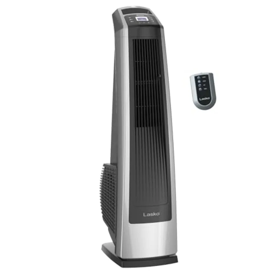 High Velocity Oscillating Tower Fan for Bedroom, Garage, Basement, and Gym: Silver/Black Metal ABS Plastic, 35, Remote Control,