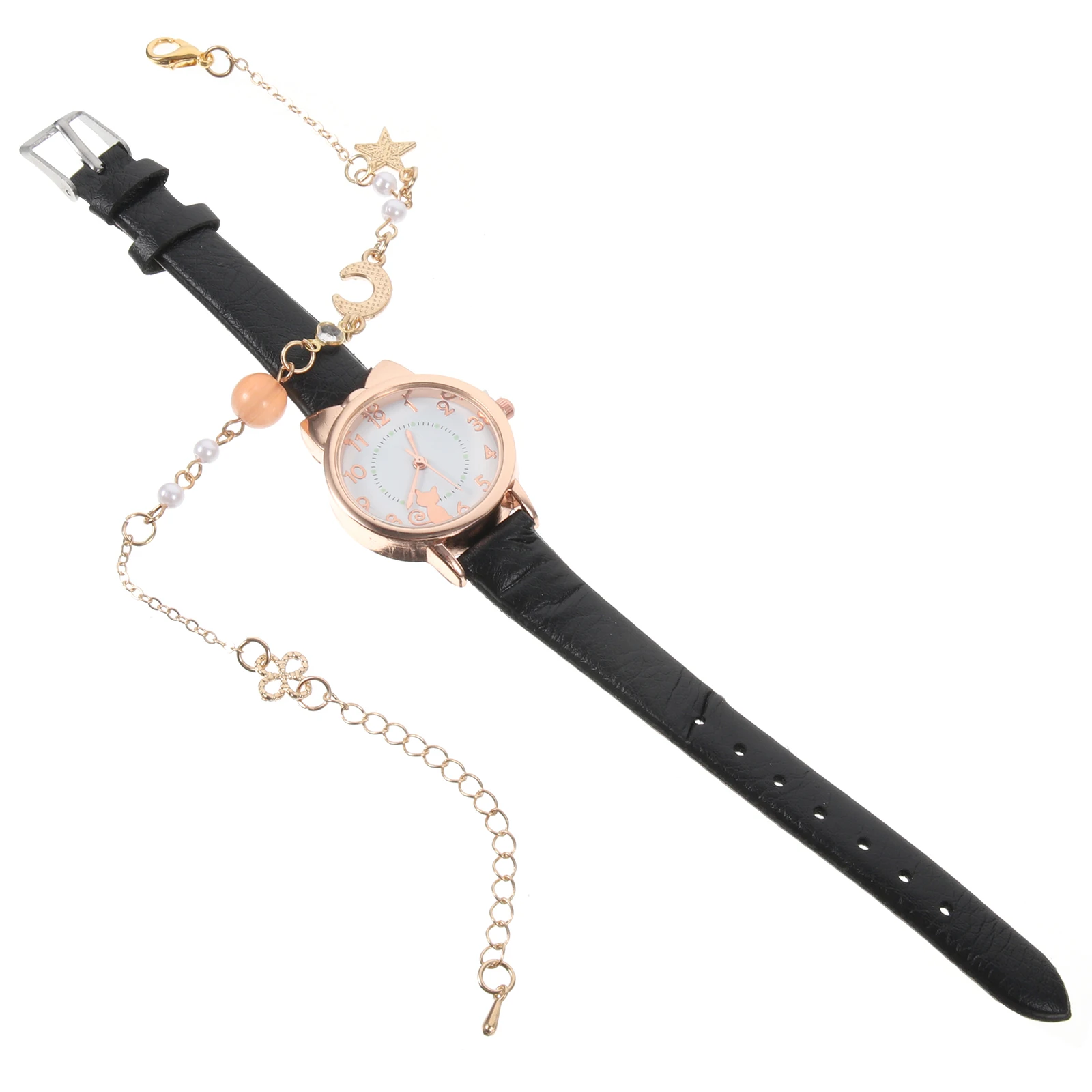 

1Set Women's Cat Quartz Watch with Moon Bracelet Set Stylish Elegant Timepiece for Daily Wear Party Holiday Gift Idea
