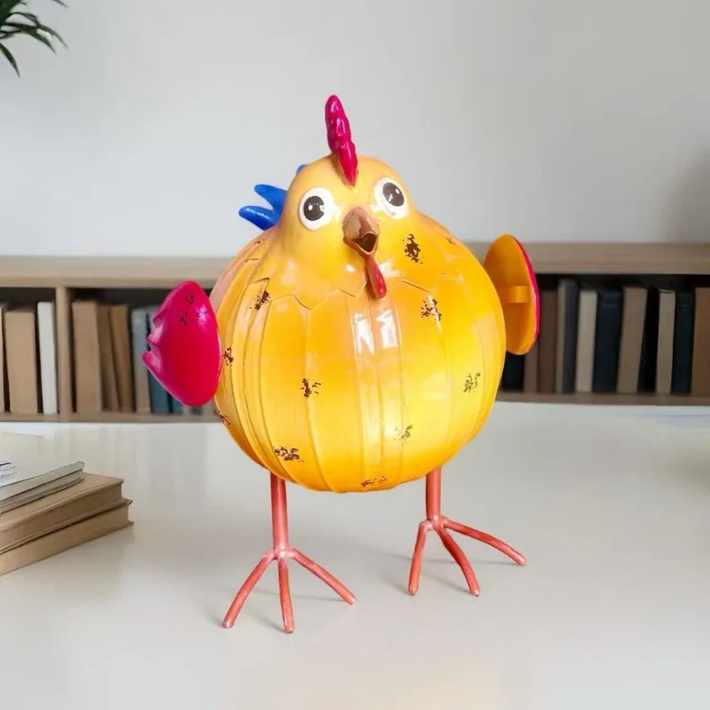 Creative Wrought Iron Simulation Resin Chicken Sculpture Ornaments Outdoor Courtyard Balcony Animal Statue Garden Decoration