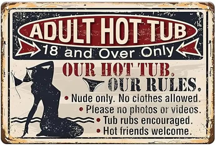 Funny Warning Pool Sign-Our Hot Tub Rules,Outdoor Pool Decor Pool Rules Signs,Summer Decor,Swimming Pool Accessories Warning Sig