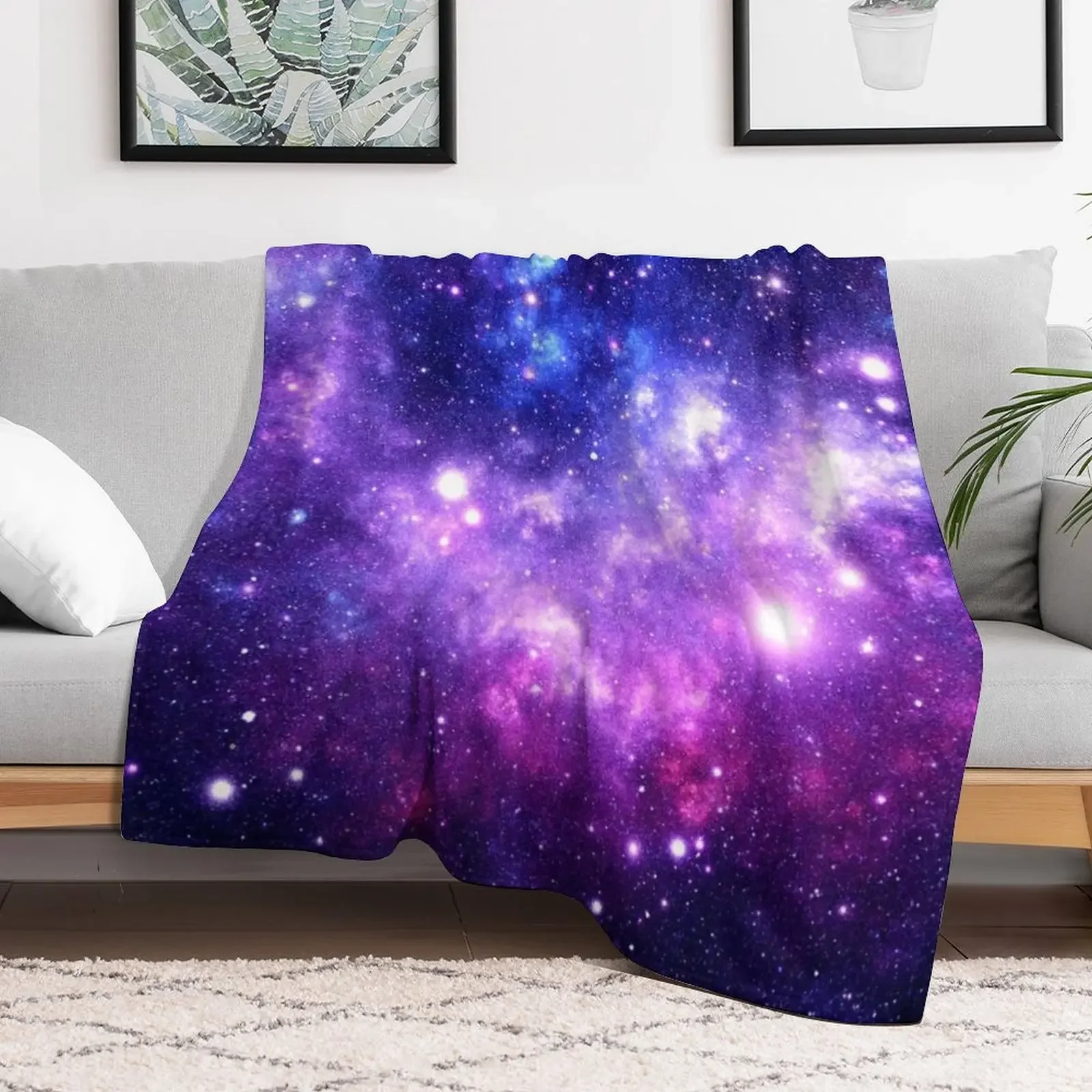 Purple Blue Galaxy Nebula Throw Blanket Travel Size Cozy Blanket for Plane Train