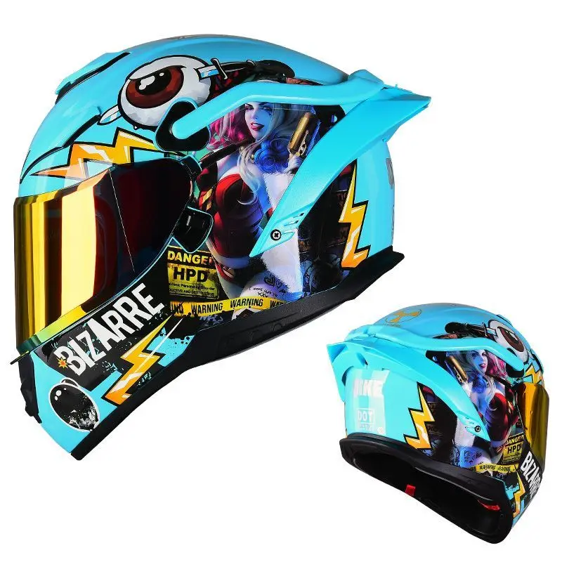 Motorcycle Full Face Helmet Large Tail Fin and Double Lens Motorcycle Racing Full Coverage Safety Helmet Summer Cascos Para Moto