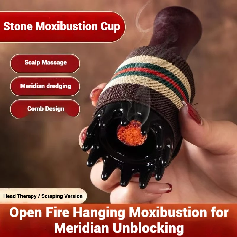 Bian Stone Head Therapy Moxibustion Jar Facial Peach Blossom Moxibustion, Massage Gua Sha Jar Full-Body Home-Use Fumigation