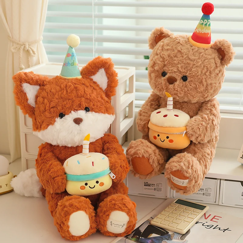 

Birthday Teddy Bear Cake Gift Pack Plush Stuffed Animal Toy Birthday Fox Doll Girl kids Birthday Gift