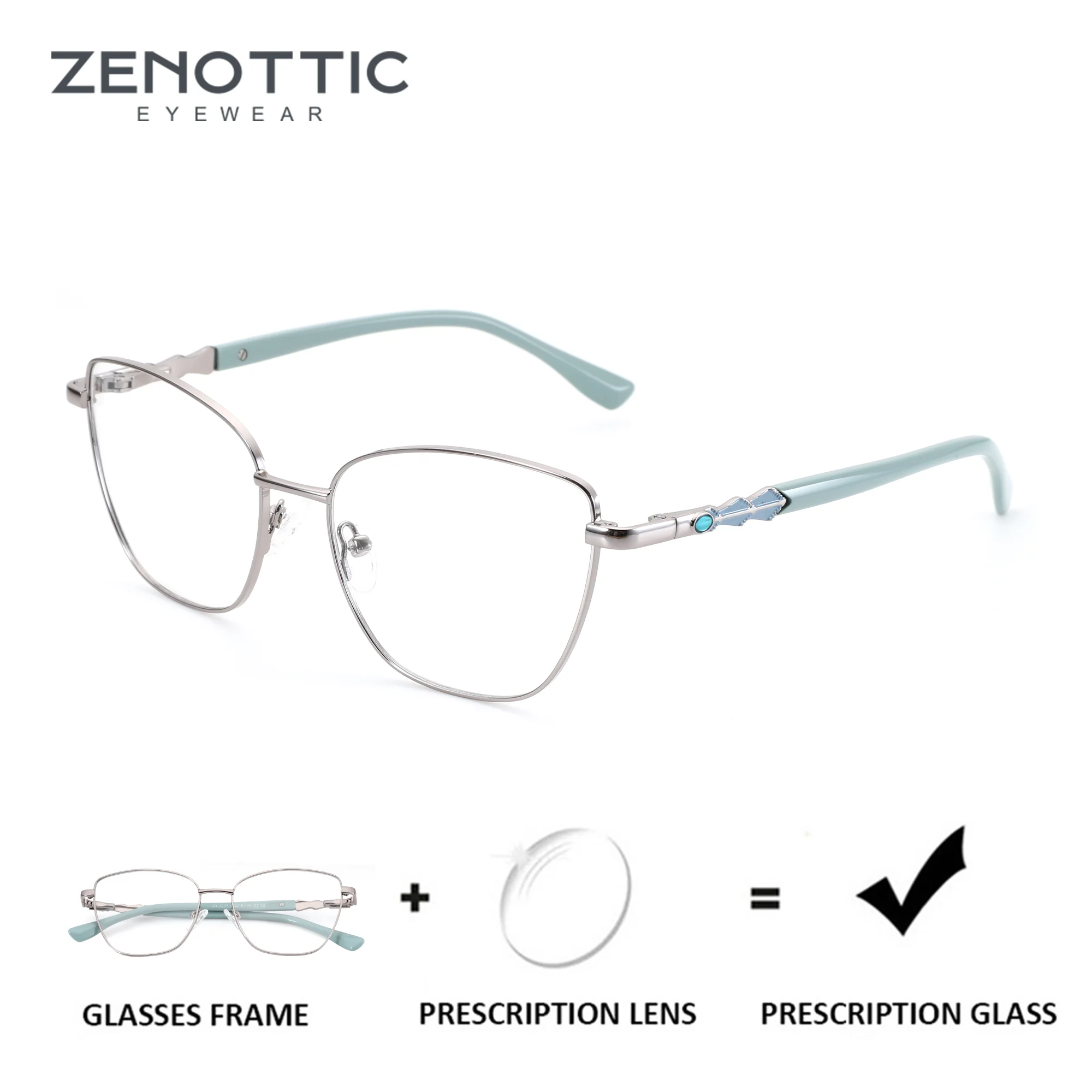 

ZENOTTIC (S Size) Modish Butterfly Custom Prescription Glasses Women Metal Photochromic/Progressive Optical Lenses With Recipe