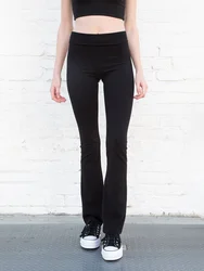 Vintage Solid Slim Yoga Pants Women Spring Sexy High Waist Cotton Soft Flare Pants Female Casual Streetwear Y2k Trousers 2023