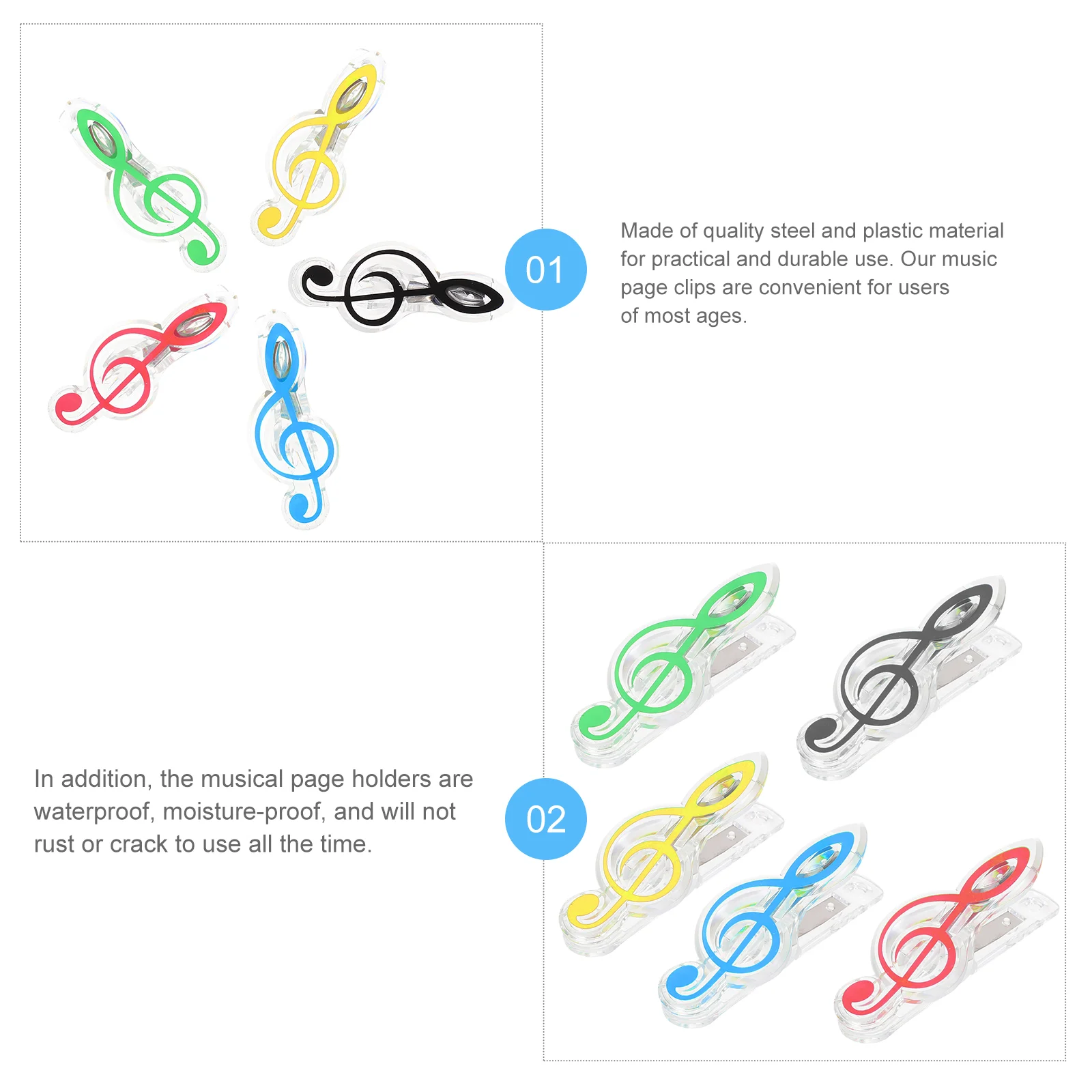 5Pcs Music Holder Clips Simple Students Message Clips Music Book Clamps (Assorted Color) Music Book Clip