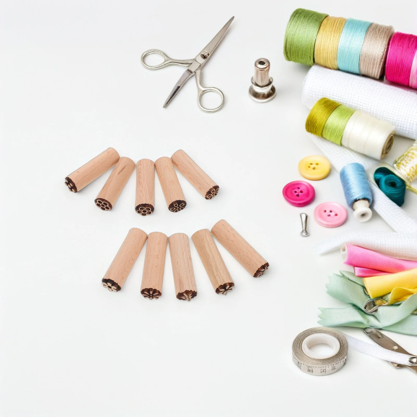 

10pcs Wooden Carving Stamps Set with Floral Designs for Polymer Clay Pottery Craft DIY Scrapbooking Engraved Tools