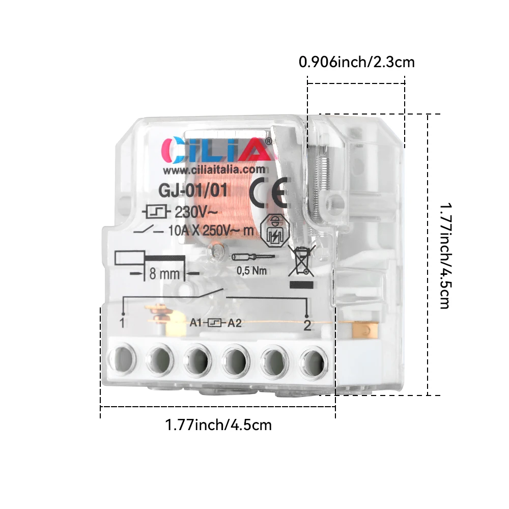 CILA مفتاح التتابع دفعة 230-250 فولت، 10AX دفعة الكهروميكانيكية مع دائرة لفائف منفصلة واتصالات مع 1 بدون اتصال.