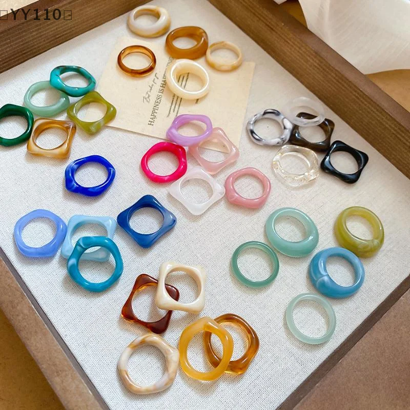 [[YY110」 5 قطعة خواتم غير منتظمة من الأكريليك الراتنج للنساء والفتيات طقم مجوهرات جمالية للسفر خواتم المفصل خواتم الاصبع اكسسوارات #1