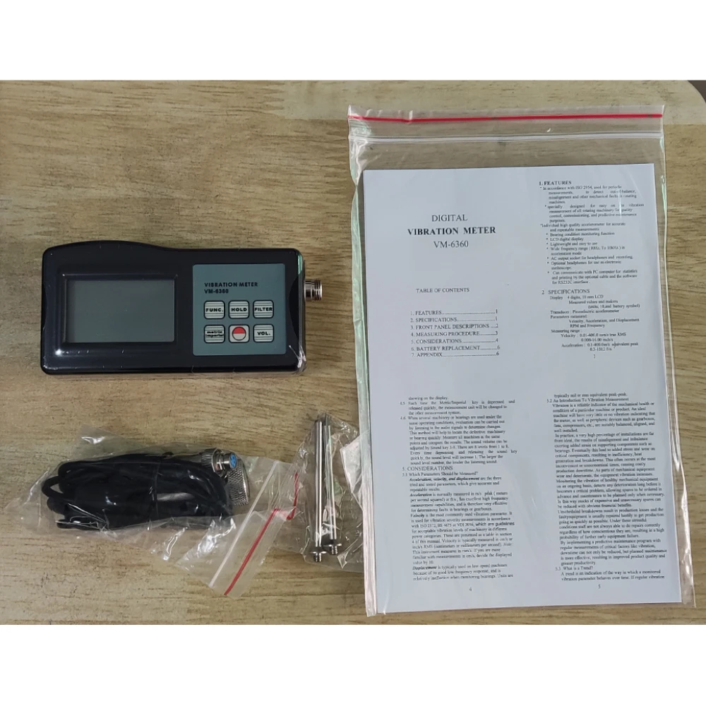 Vibration Meter VM-6360 10Hz~10KHz Vibration Analyzer Acceleration Displacement Motor Fault  0.01mm/s~400 mm/s