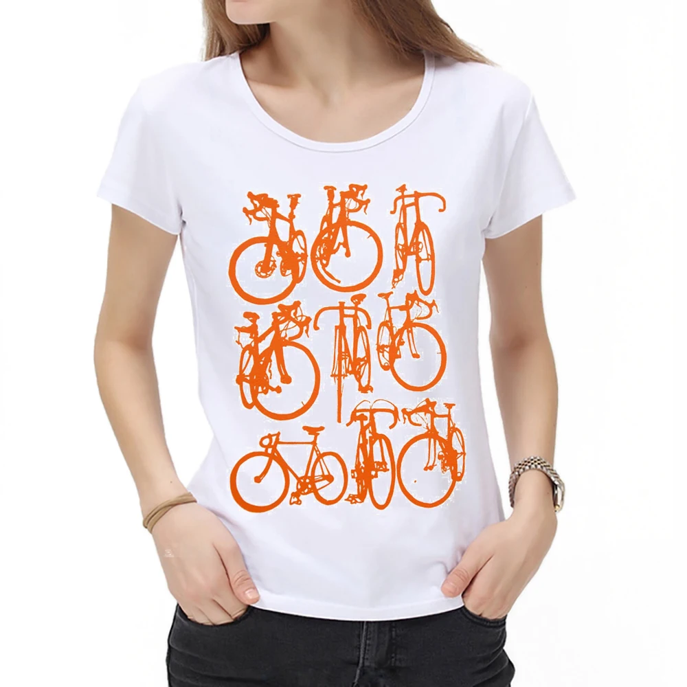 Vintage Women Watercolor hand painted T-Shirts Road Bicycle Track Chart Variation T-Shirt Girl Casual Hip-hop Streetwear top