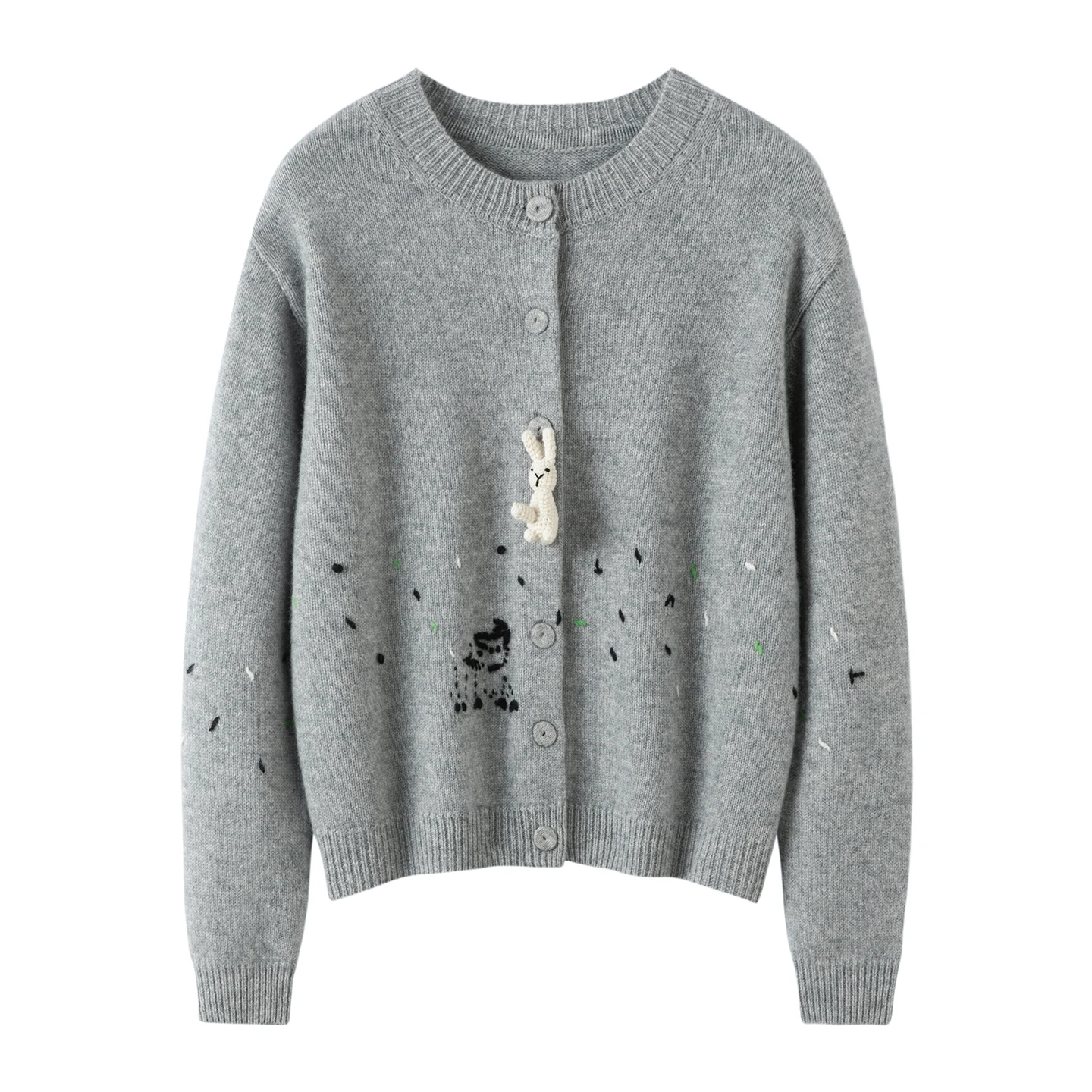 

Пальто из 100% чистого кашемира, вышитый вручную мультфильм, тяжелый тяжелый толстый элитный кардиган для осенней и зимней верхней одежды.