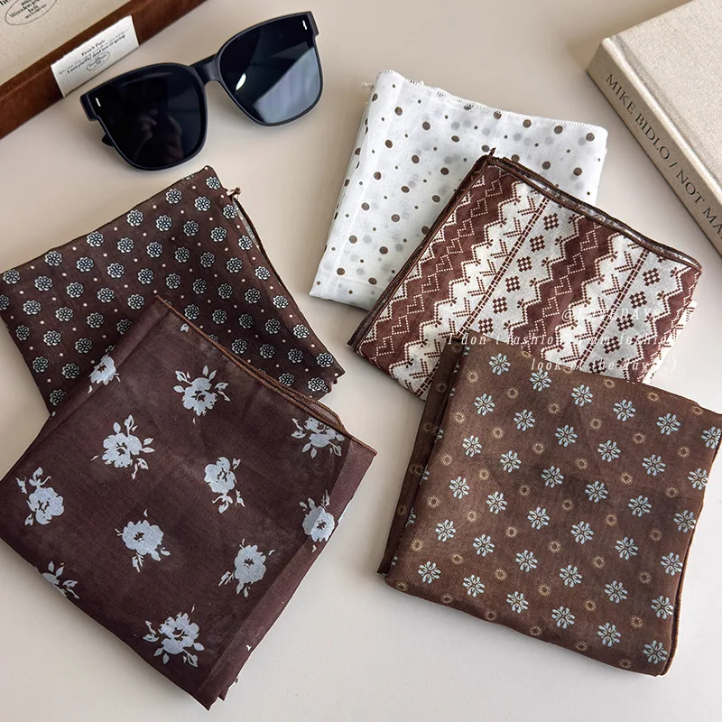 

Vintage Brown Spot Floral Bandana for Women Multi Use Head Wrap Hair Scarf Neck Kerchief Sweet Retro Breathable Must Have New