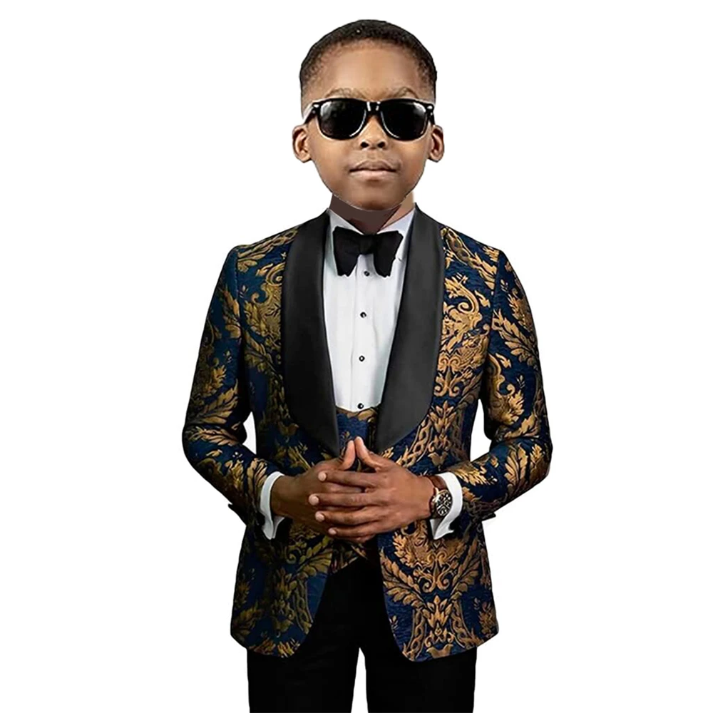 Three Piece Paisley Boy\'s Suit Set Fashion Floral Formal Blazer Vest Pants Kids Tuxedo Stylish Wedding Guest Children Outfit