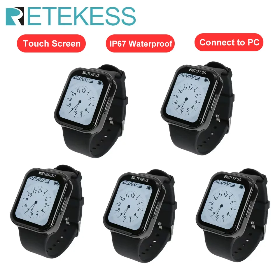 Retekess Restaurant Pager Waiter Calling System 5 Pcs TD113 Touch Screen Watch Receiver IP67 Waterproof for Cafe Bar Club Clinic