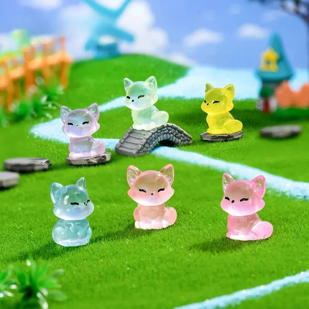 10PCS Luminous Mini Foxes Fairy Garden Decoration Glow At Night DIY Miniature Figurines Home Decor Desktop Ornament