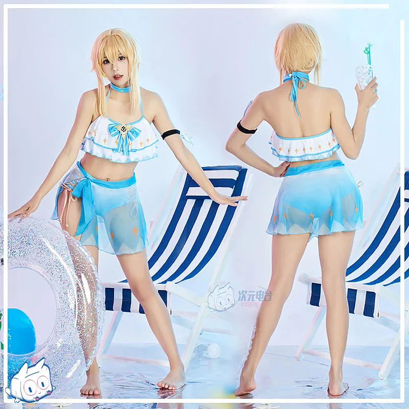 

Rose Lumine Split Swimsuit Game Genshin Impact Cosplay Costume Women Anime Summer Bikini Set Sexy Swimwear Sizes S-XL 2023 New