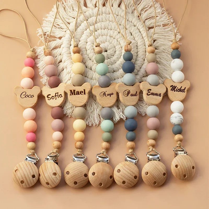 Nordic style mother baby products Wooden pacifier beech silicone pacifier chain Pendant Newborn Gift Stuff Teether toys for kids