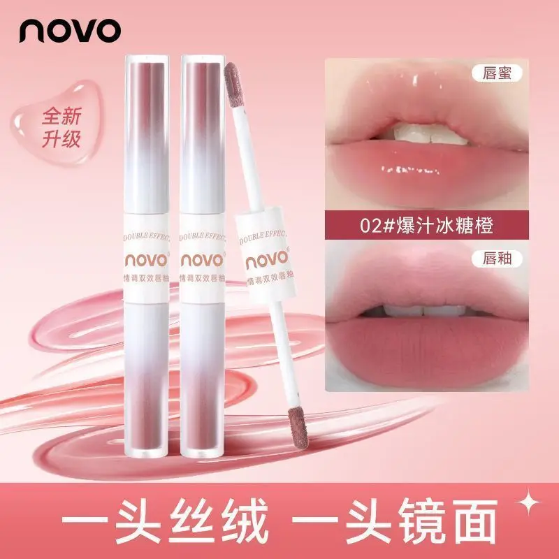 NOVO Double-ended Lip Glaze Long-Lasting Non-Stick CUP Film-forming Mirror ลิปสติก Matte Beauty Lip GLOSS แต่งหน้า Maquiagem