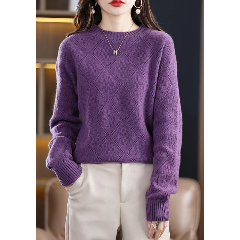 Maglione da donna in pura lana 100% girocollo pullover di alta qualità lavorato a maglia caldo basic morbido top spesso nuova moda autunno e inverno