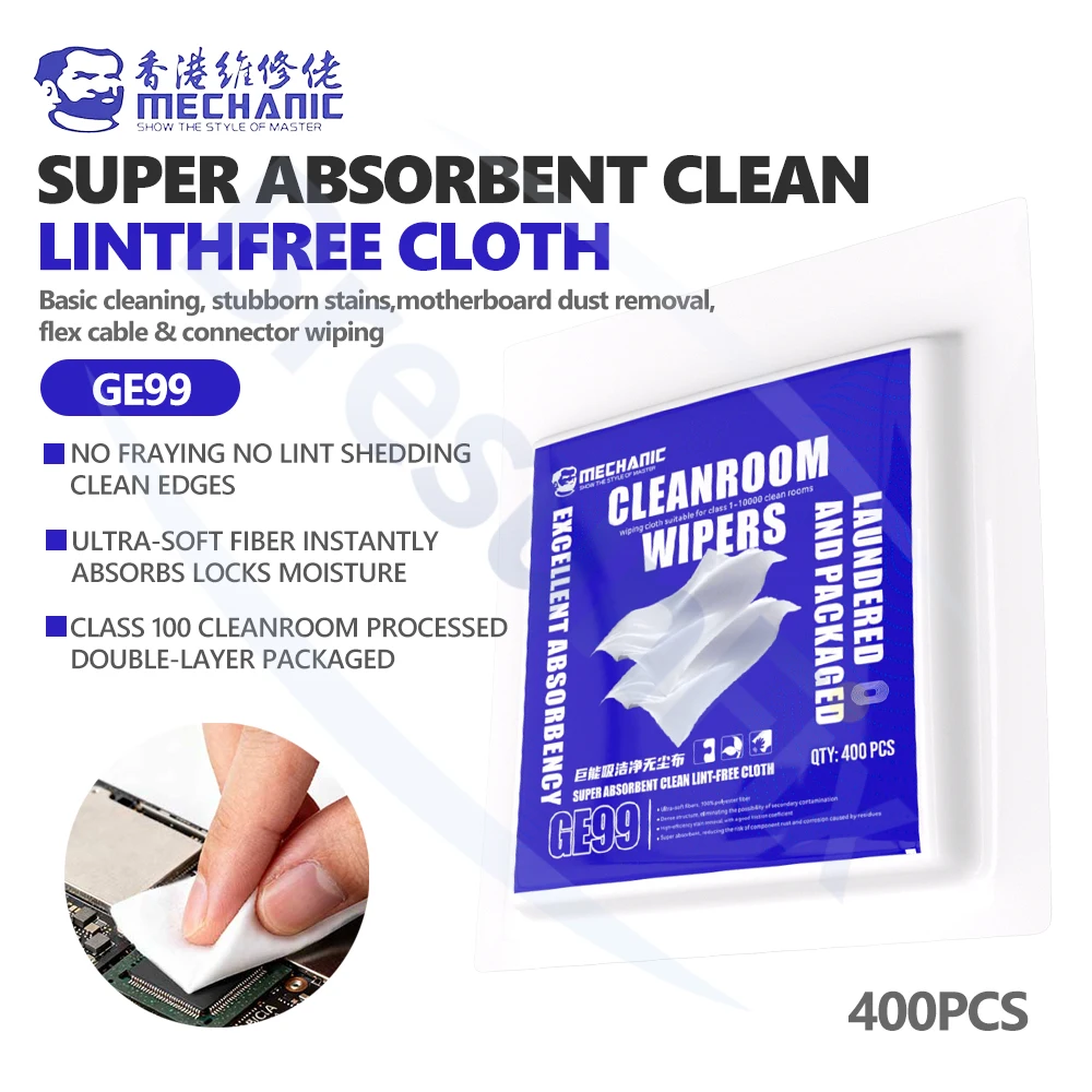 

MECHANIC GE99 400PCS Ultra-Absorbent Cleaning Dust-Free Cloths Phone Repair Cleaning Motherboard Dust Removal Lens Wiping Tool