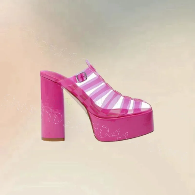 شبشب ذو نعل سميك بتصميم مجوف من مادة PVC باللون الأحمر الوردي سهل الارتداء أحذية نسائية بكعب عالي مكتنز رواية للحفلات والولائم 2025 Zapatos Para Mujere #2
