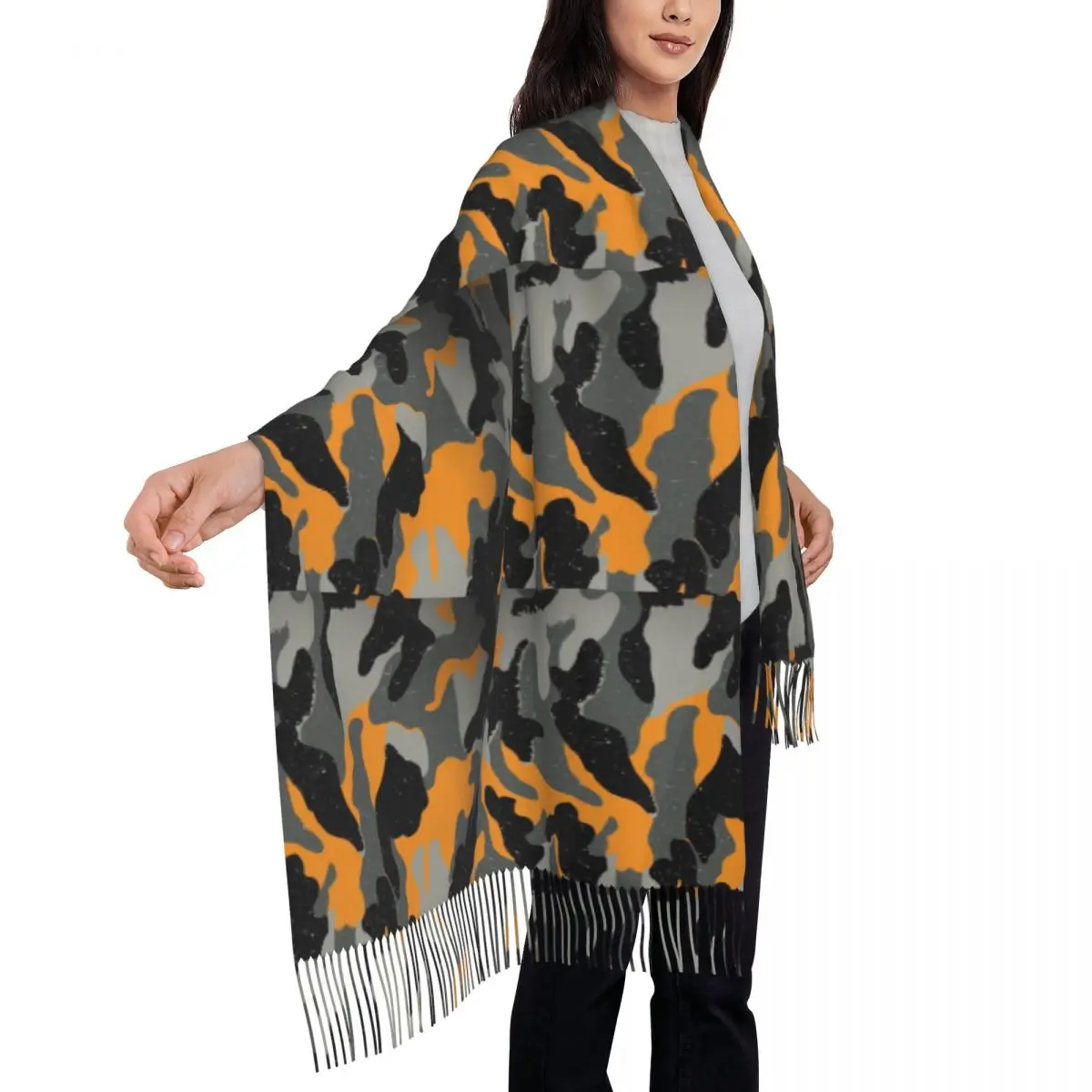 Tiger Stripe Camouflage Black Camouflage Military Camo Tassel Scarf Women Soft Shawl Wrap Female Winter Fall Scarves