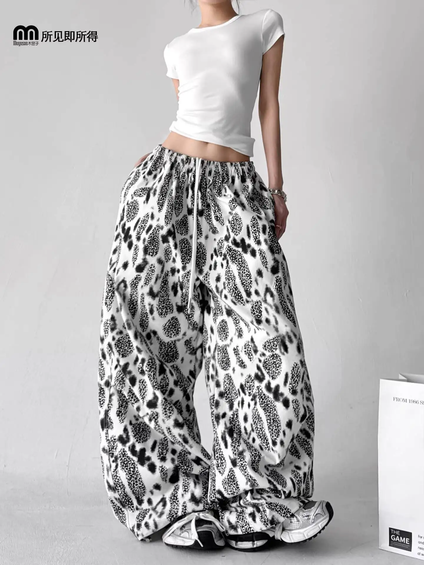 

Unisex Sweat Pants 2026 Spring Summer Women's Sweet Cool Leopard Print Wide Leg Pants Street Style Man Loose Long Trousers