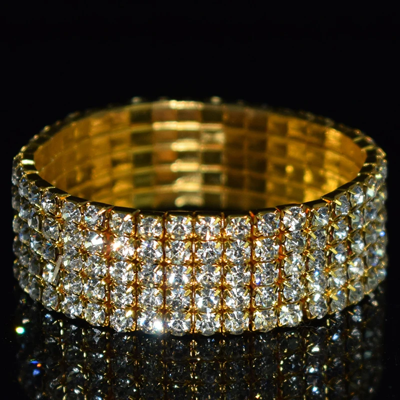 Klassisches mehrfach glänzendes Strass-Kristall-Stretch-Armband für Frauen und Mädchen, Braut, Hochzeit, elastisches Armband, Gold- und Silberfarbe – Detail 10