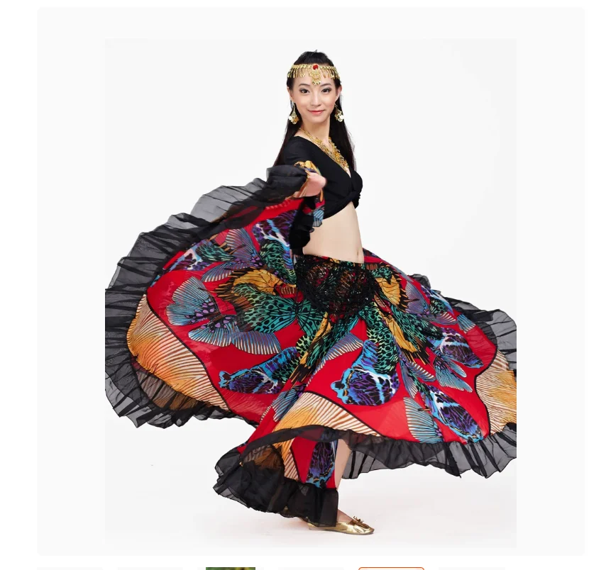1pcs/lot woman belly dancing butterfly skirt chiffon long dancing skirt belly dancing print skirt free