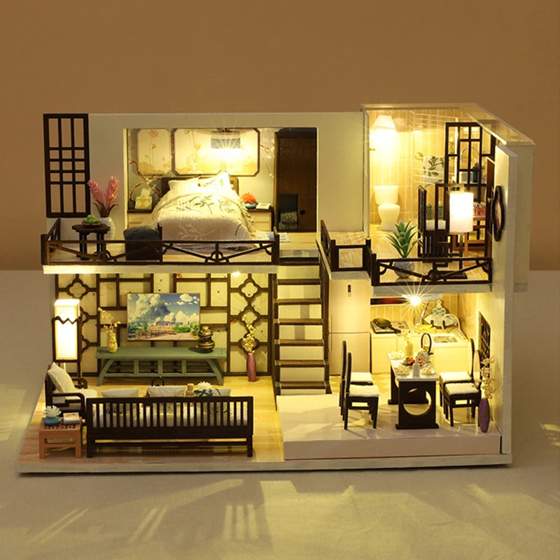 

DIY Wooden Miniature Model Kit Japanese Casa Doll Houses Assembled Dollhouses With Furniture Home Decor Friends Birthday Gifts