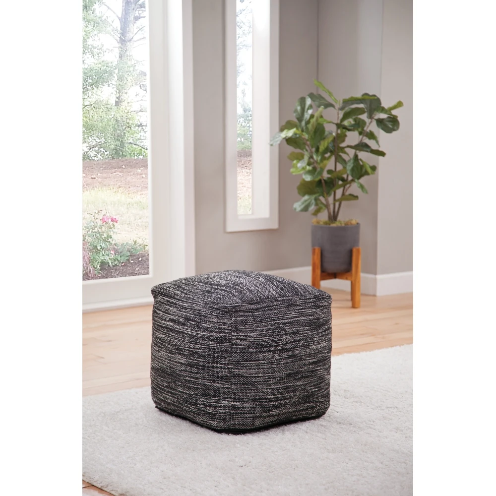 Omari - Square Handwoven Woolen Pouf - Black