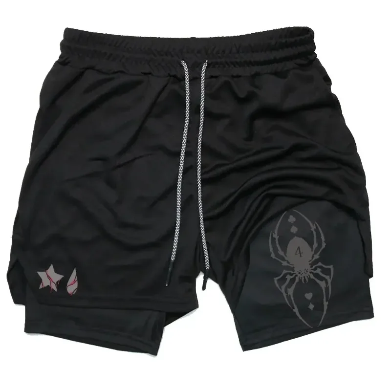 Anime Hunter X Hunter Performance Shorts Men 2-in-1 Running Compression Shorts Training Sport Gym Quick Dry Shorts with Pockets