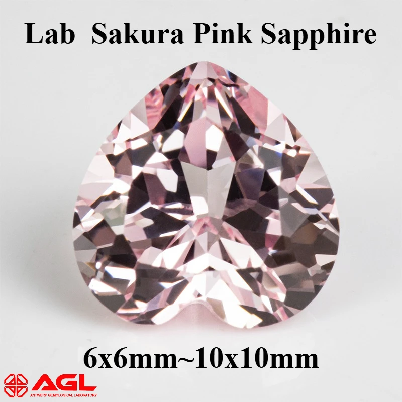 

Lab Grown Sapphire Heart Shape for DIY Jewelry Making Sakura Pink Color Brilliant Loose Gems Selectable AGL Certificate
