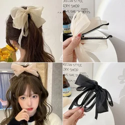 New Fashion Ribbon Bow Hair Claw Clip Elegant Banana Gripper Ponytail Clip for Women Girls Headwear Hair Accessories